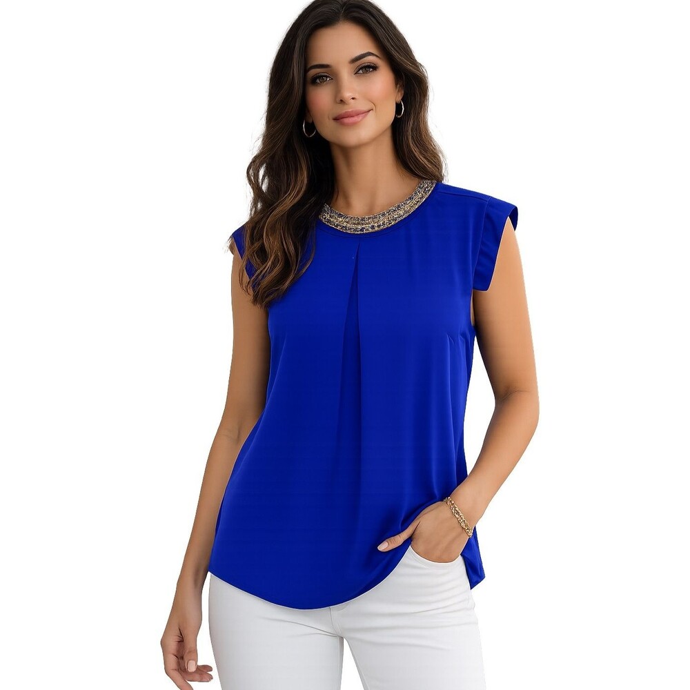 Moa Moa Y2K Royal Blue Sleeveless Solid Knit Embellished Top Stretch Size XL
